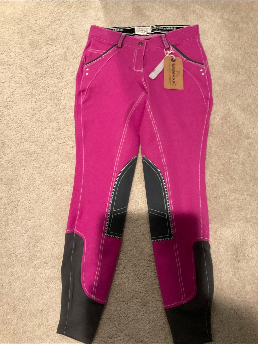 NWT Horseware Ireland pink denim knee patch breeches